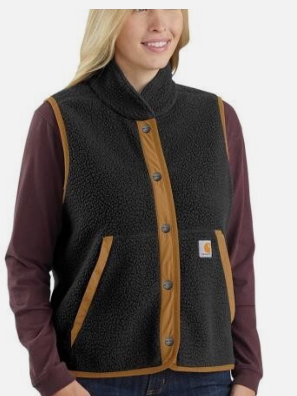 Carhartt Women's Relaxed Fit Sherpa Fleece Snap Front Vest / Medium / 8-10 - Picture 3 of 14